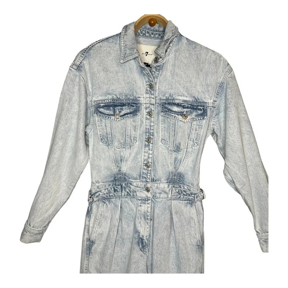 7 FOR ALL MANKIND DENIM LUSTRE BALLOON SLEEVE JUMPSUIT IN ISADORA. SZ: XS - Picture 7 of 15